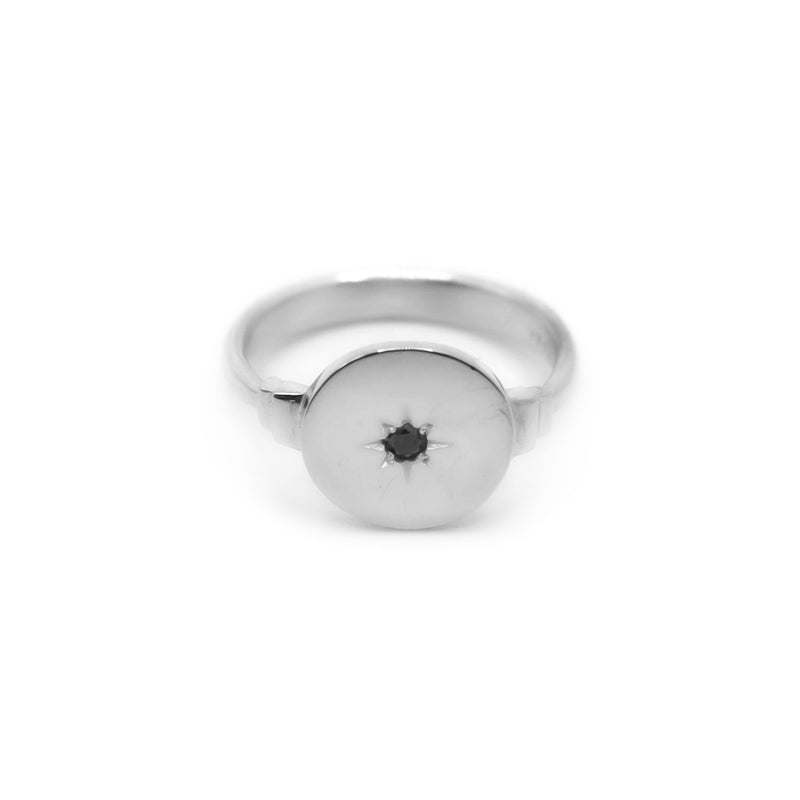 Keepsake Round North Star Signet Ring  - Sterling Silver