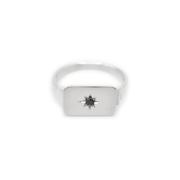 Keepsake North Star Rectangle Signet Ring  - Sterling Silver