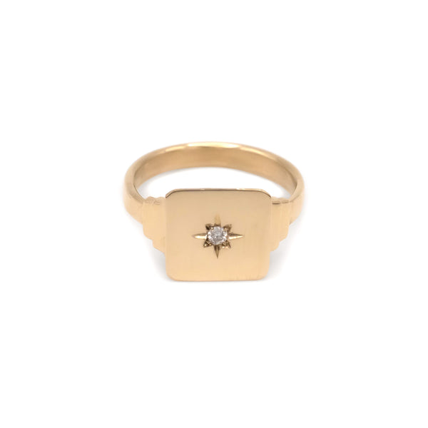 Keepsake Square North Star Signet Ring  - 14k Yellow Gold
