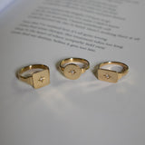 Keepsake Round North Star Signet Ring  - 14k Yellow Gold