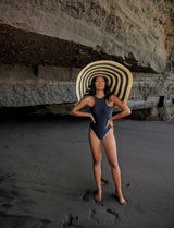 Solana Oversized Straw Hat in Black & Nude