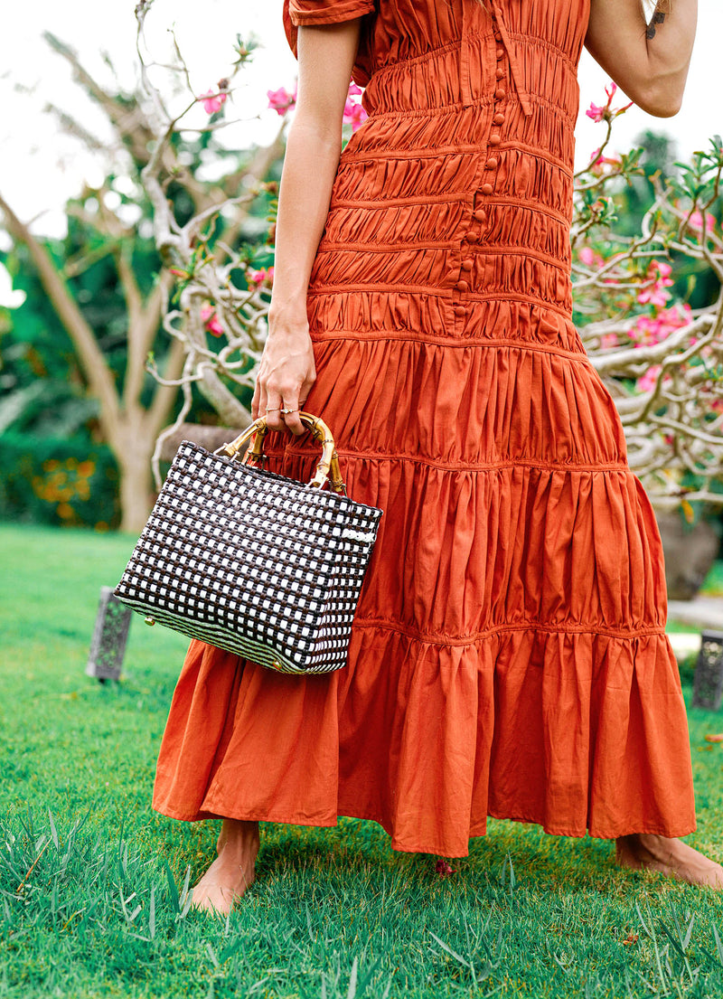 SRIKANDI Ruffle Maxi Dress in Sienna Brown
