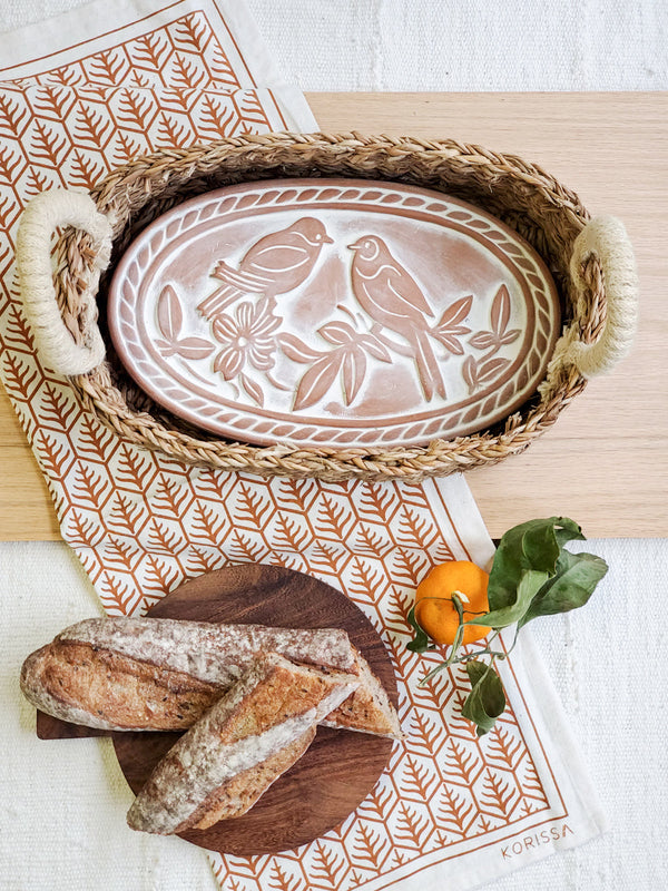 Bread Warmer & Basket Gift Set With Tea Towel - Lovebird Oval