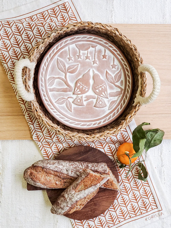 Bread Warmer & Basket Gift Set With Tea Towel - Lovebird Round