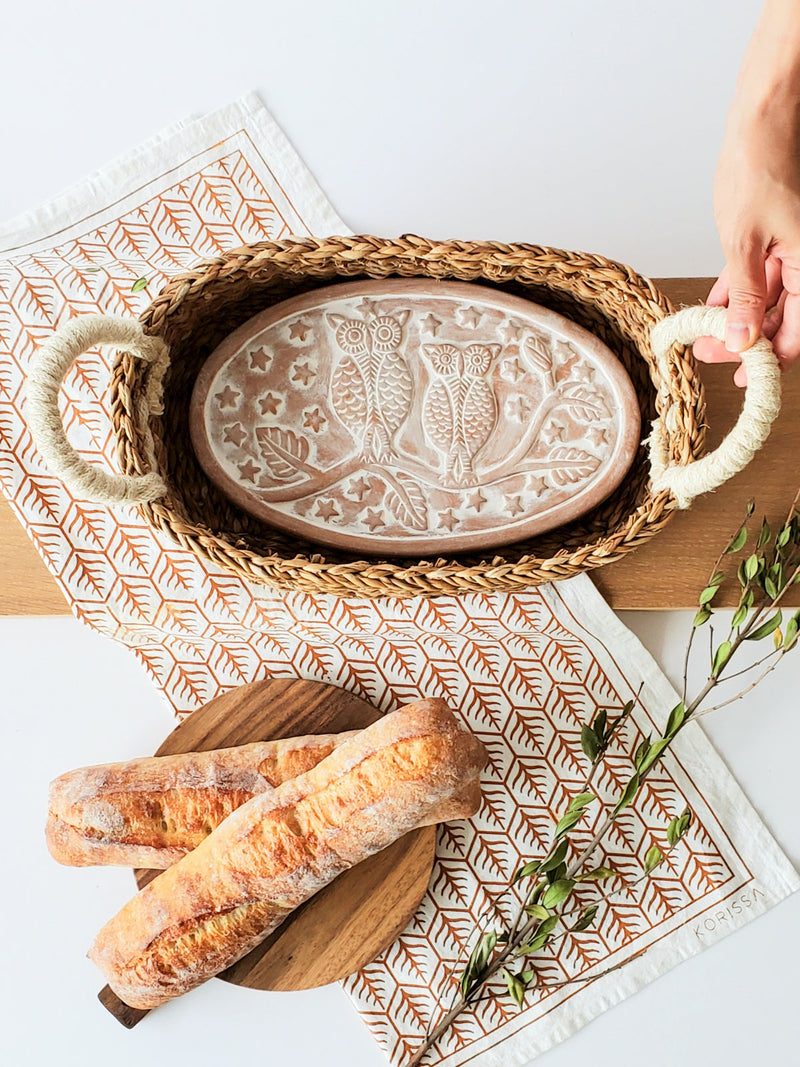 Bread Warmer & Basket Gift Set With Tea Towel - Owl Oval