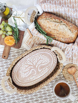Bread Warmer & Basket Gift Set With Tea Towel - Tree of Life Oval