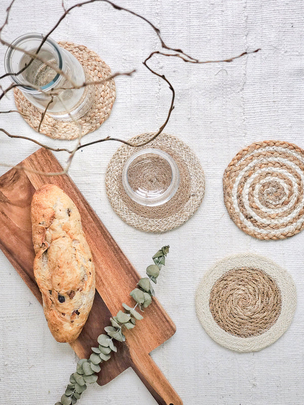 Natural Coaster Trivet Gift Set With Heart Pouch