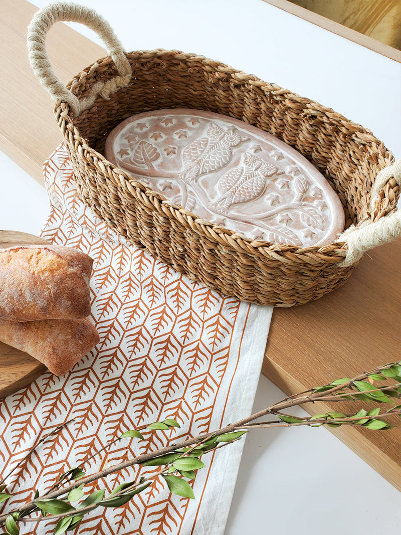 Bread Warmer & Basket Gift Set With Tea Towel - Owl Oval
