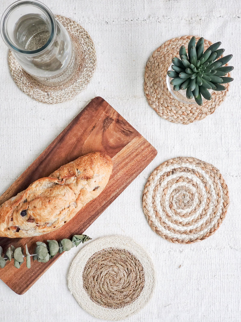 Natural Coaster Trivet Gift Set With Heart Pouch