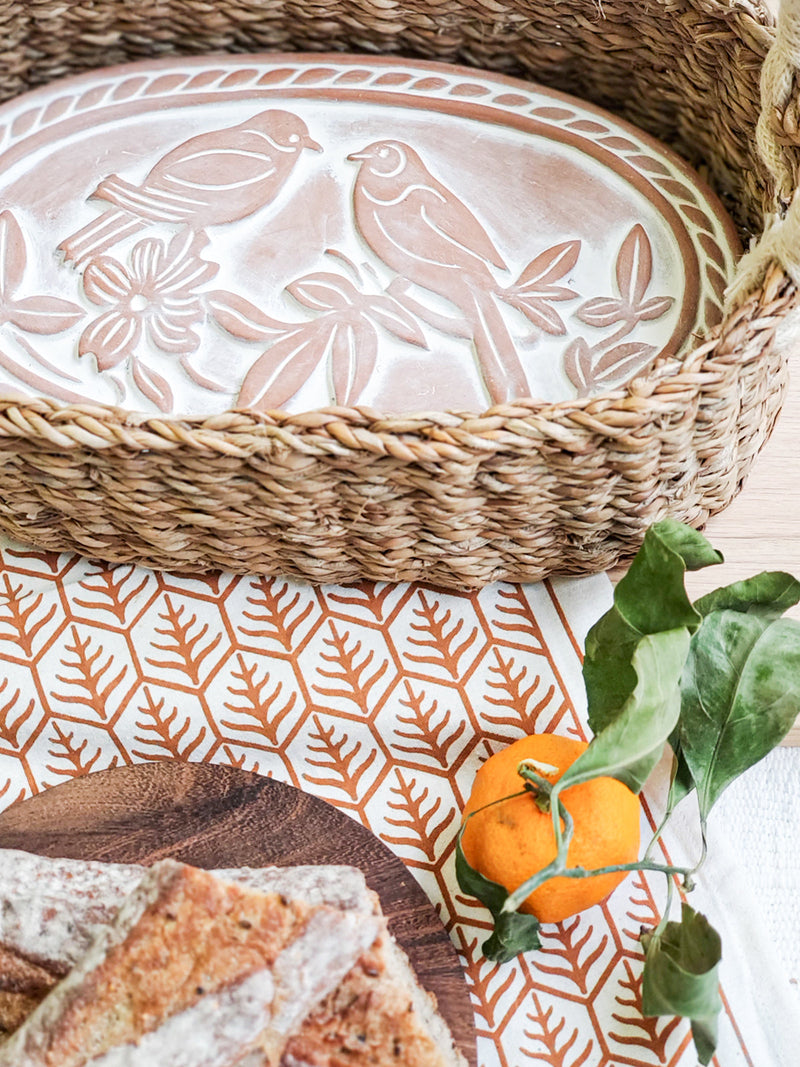 Bread Warmer & Basket Gift Set With Tea Towel - Lovebird Oval