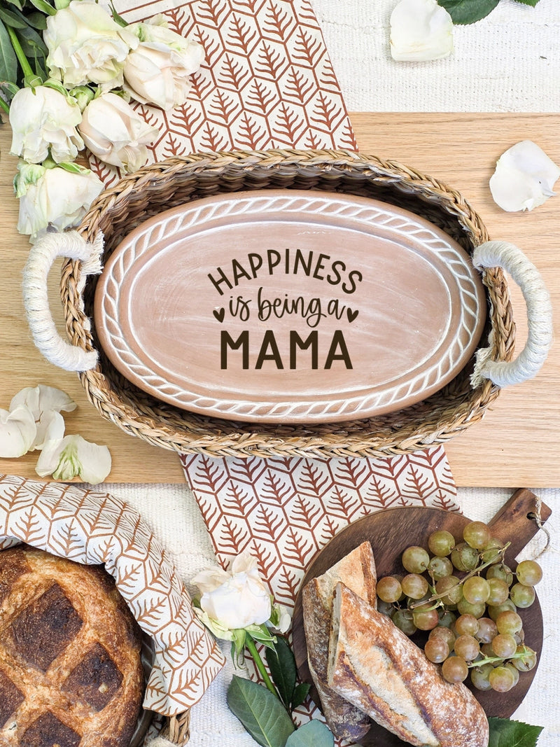 Bread Warmer & Basket Gift Set With Tea Towel - Mom Oval