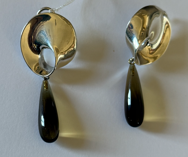 Mobius Sterling Silver Earrings With Smoky Quartz Drops