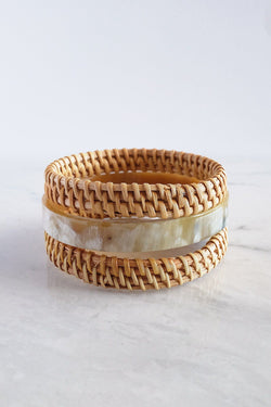 Thuy Binh Buffalo Horn & Handwoven Rattan Bangle Bracelets (3pcs)