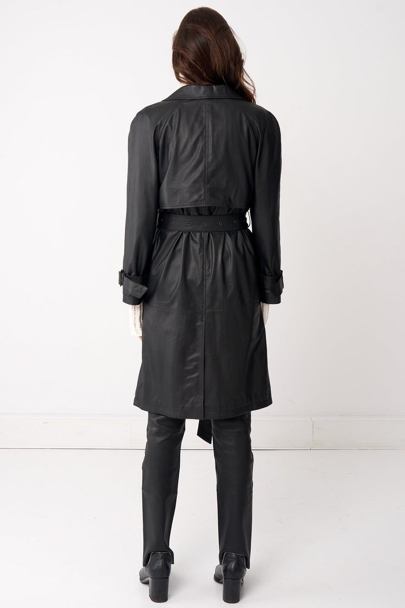 Soho Slouch Leather Trench Black Leather