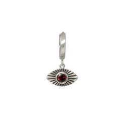 Evil Eye Hoop Earring With Garnet - Sterling Silver