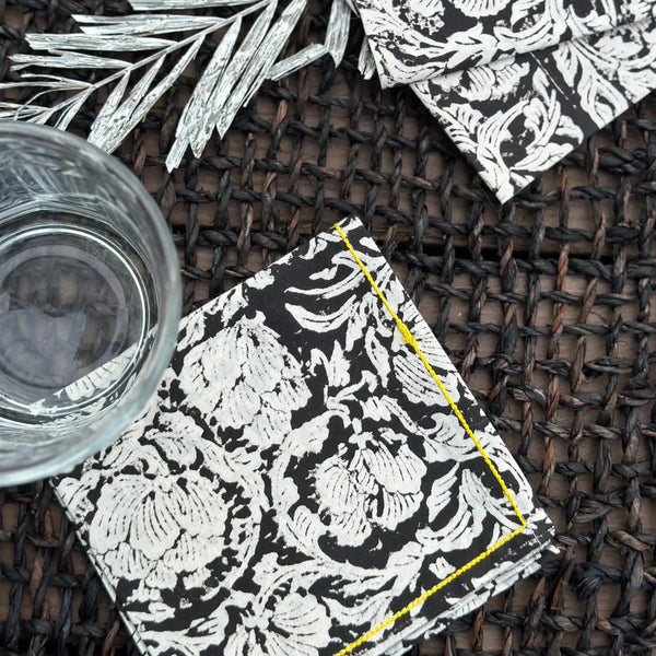 Black Floral Cocktail Napkins – Set of 4