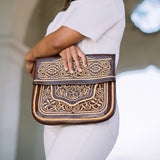 Chestnut Embroidered Leather Bag