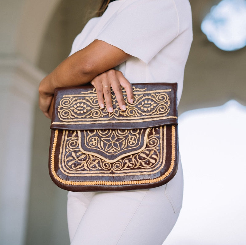 Chestnut Embroidered Leather Bag