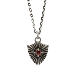Shield Necklace With Garnet (Large)  - Sterling Silver