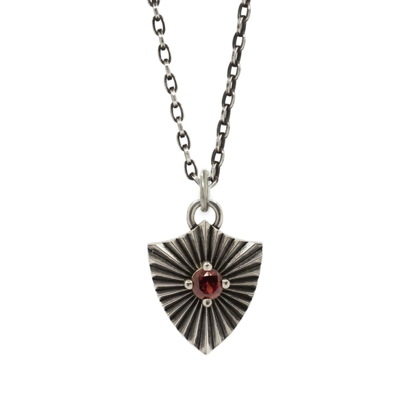 Shield Necklace With Garnet (Large)  - Sterling Silver