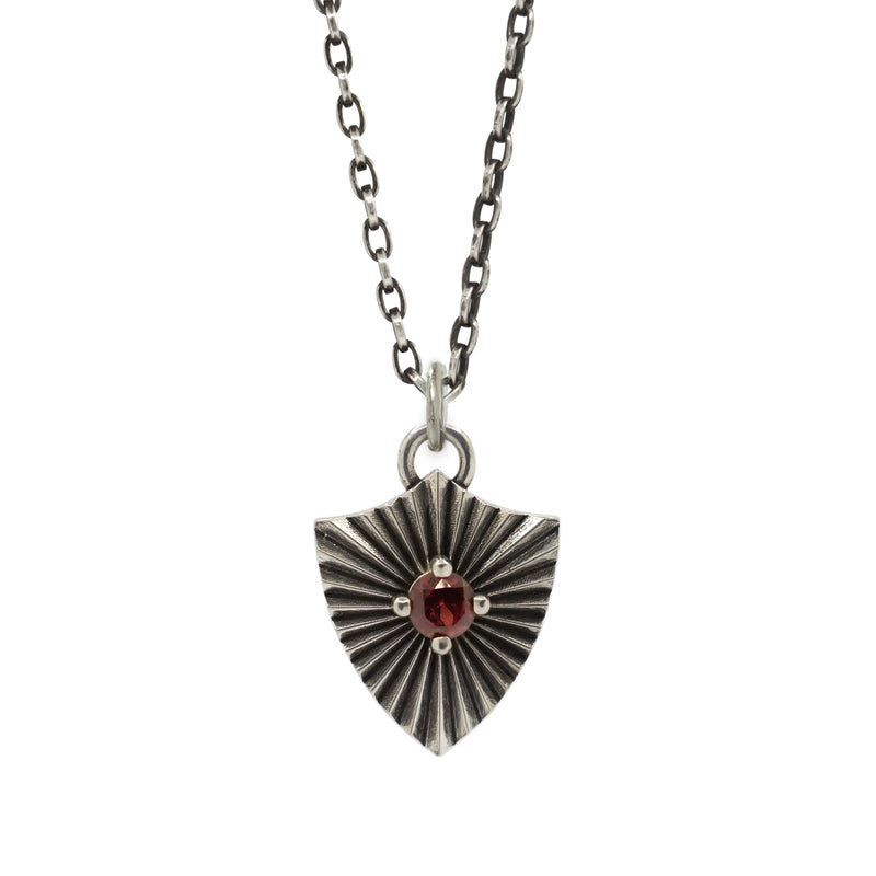 Shield Necklace With Garnet (Large)  - Sterling Silver