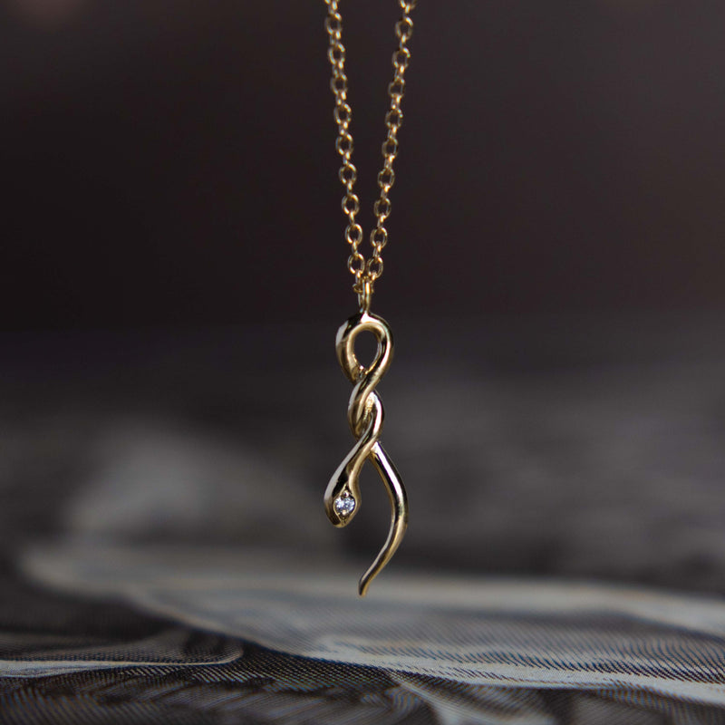 Snake Necklace With Diamond - 14k Yellow Gold