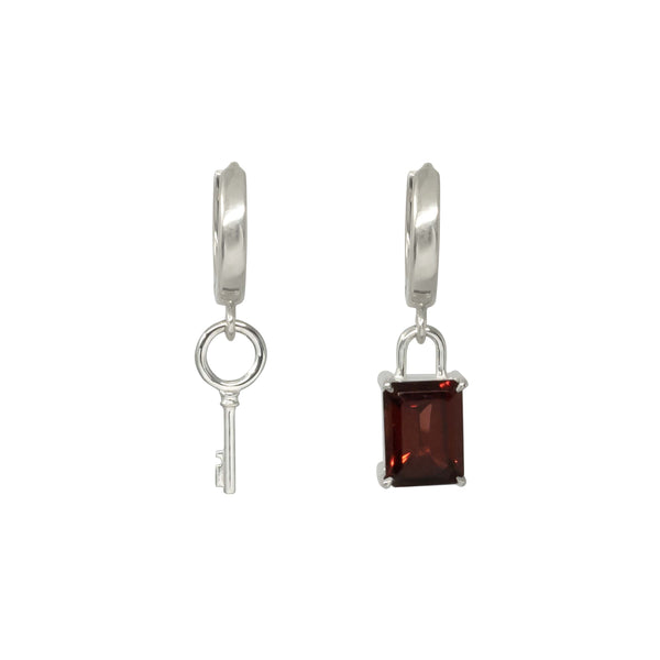 Padlock and Key Hoop Earring - Sterling Silver