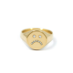 Sad Face Signet Ring - 14K Yellow Gold