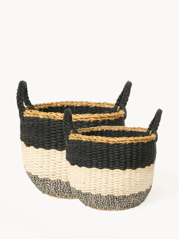 Ula Stripe Basket - Black (Set Of 2) - ourCommonplace