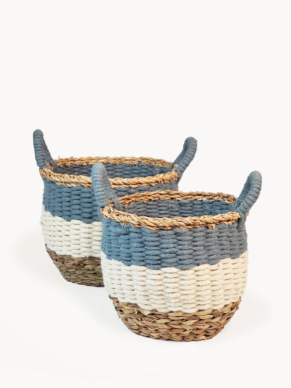 Ula Stripe Basket - Blue (Set Of 2) - ourCommonplace