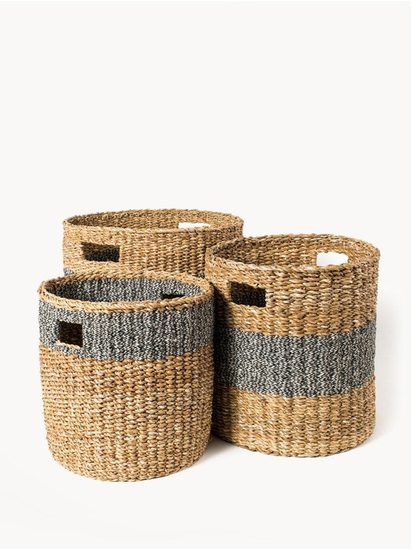 Savar Hamper Basket With Handle - Black (Set Of 3) - ourCommonplace