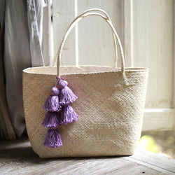 Borneo Sani Straw Tote Bag - With Purple Tassels - ourCommonplace