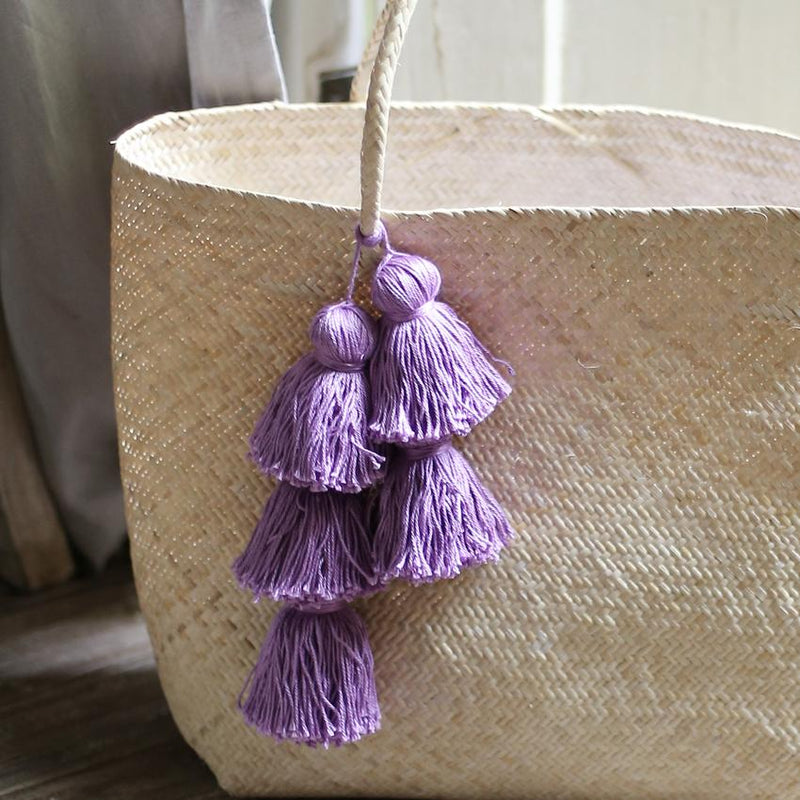 Borneo Sani Straw Tote Bag - With Purple Tassels - ourCommonplace