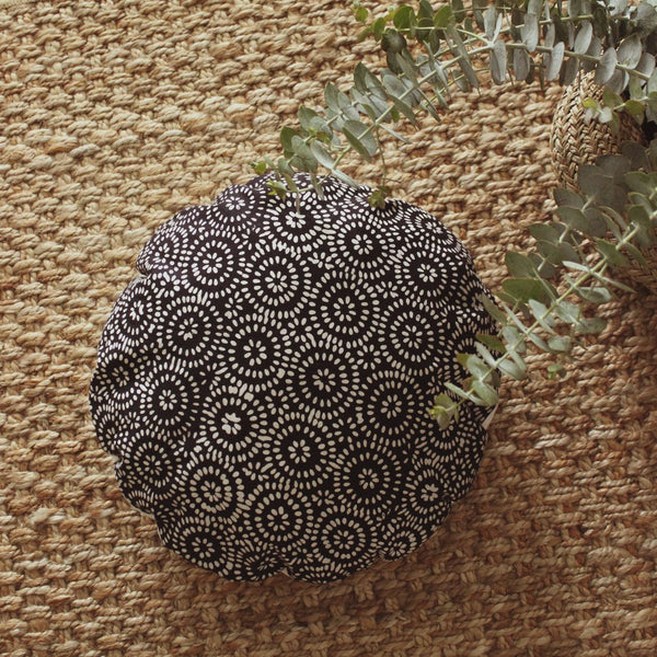 Traditional Batik Decorative Round Pillow Cover 16" - In Dark Navy - ourCommonplace