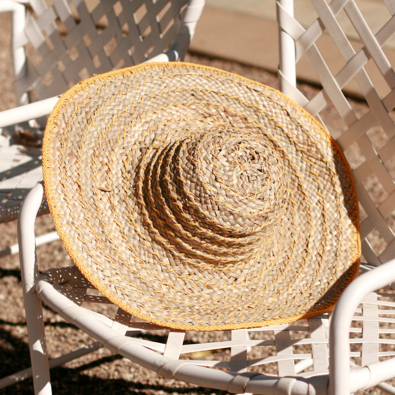 Yellow Balinese Pecatu Wide Round Straw Hat - ourCommonplace