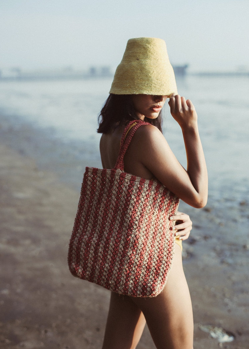 Louisa Striped Straw Tote Bag - ourCommonplace