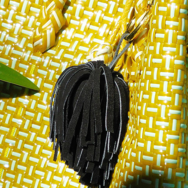Upcycled Suede Leather Pom Tassel Bag Charm - In Black - ourCommonplace
