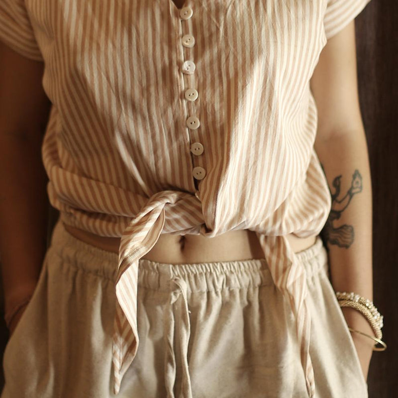 LANA Handwoven Cotton Knot Shirt, in Rose - ourCommonplace