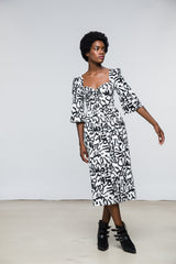 Suzan Dress / Milk + Black Brushstroke Cotton - ourCommonplace