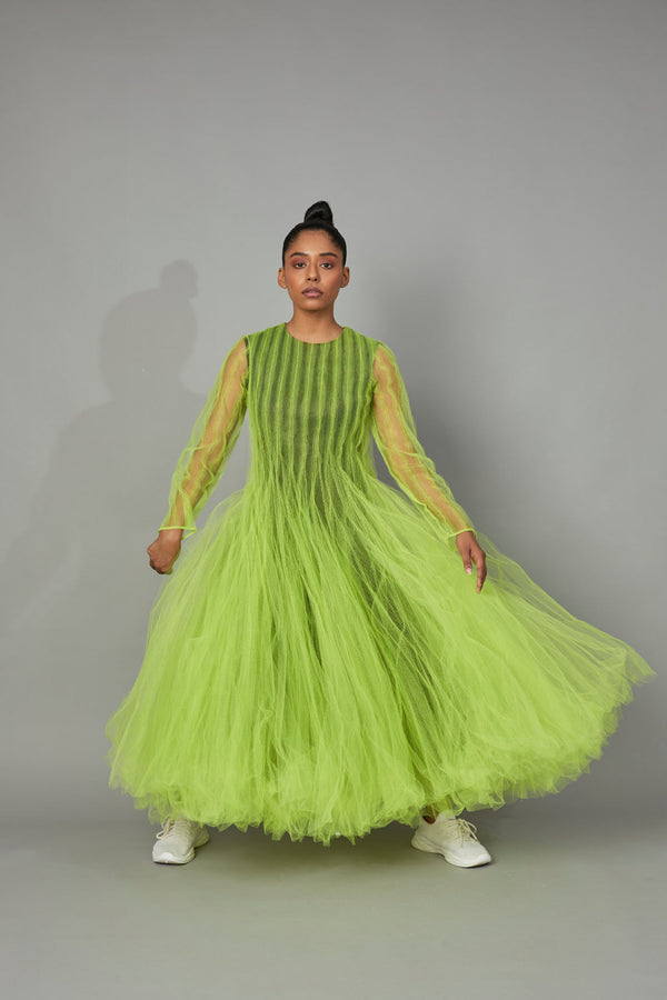 BOTTLE BRUSH TULLE DRESS LIME - ourCommonplace