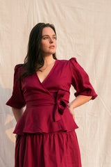 Ellen Wrap Top / Scarlet Red Linen - ourCommonplace