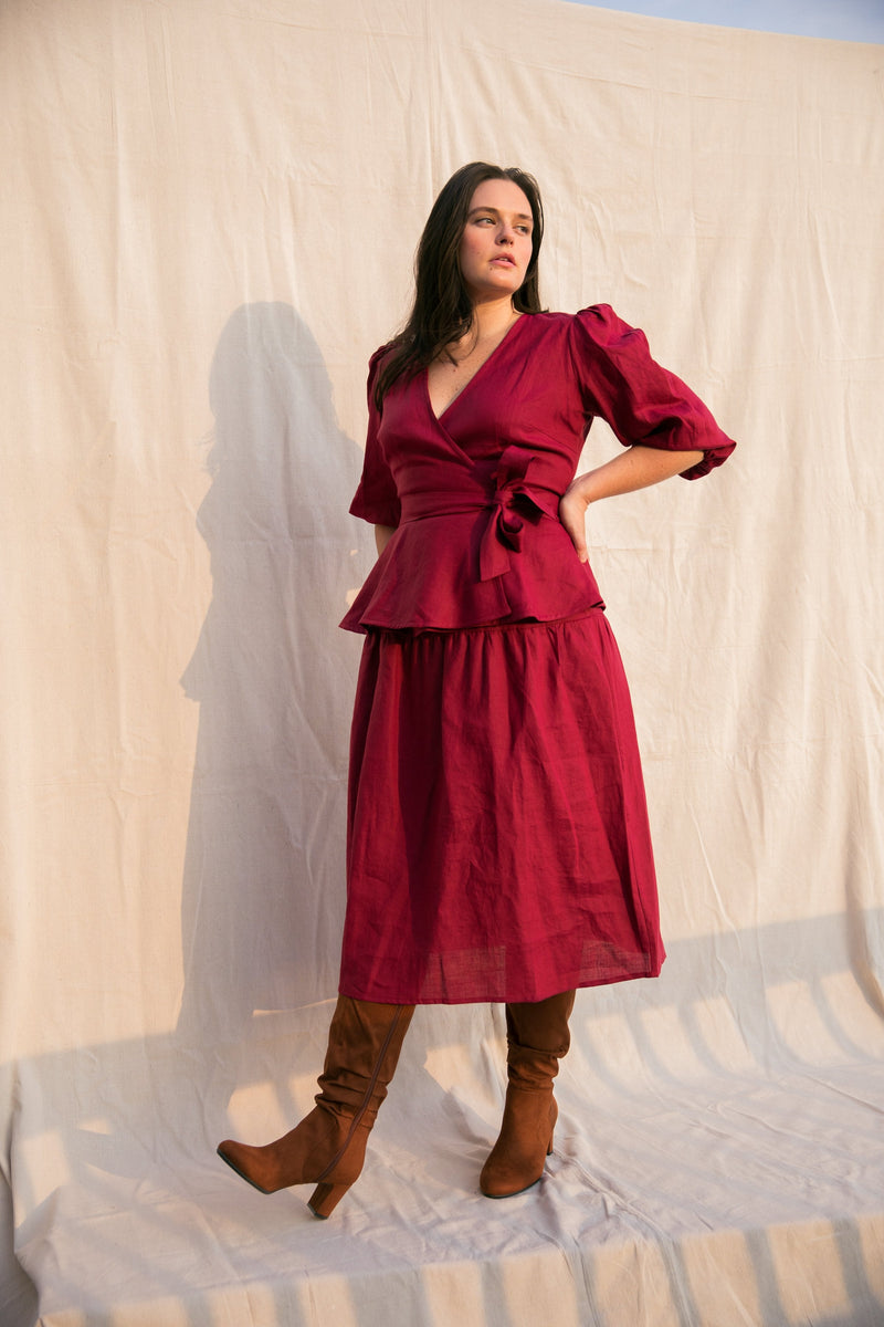 Ellen Wrap Top / Scarlet Red Linen - ourCommonplace