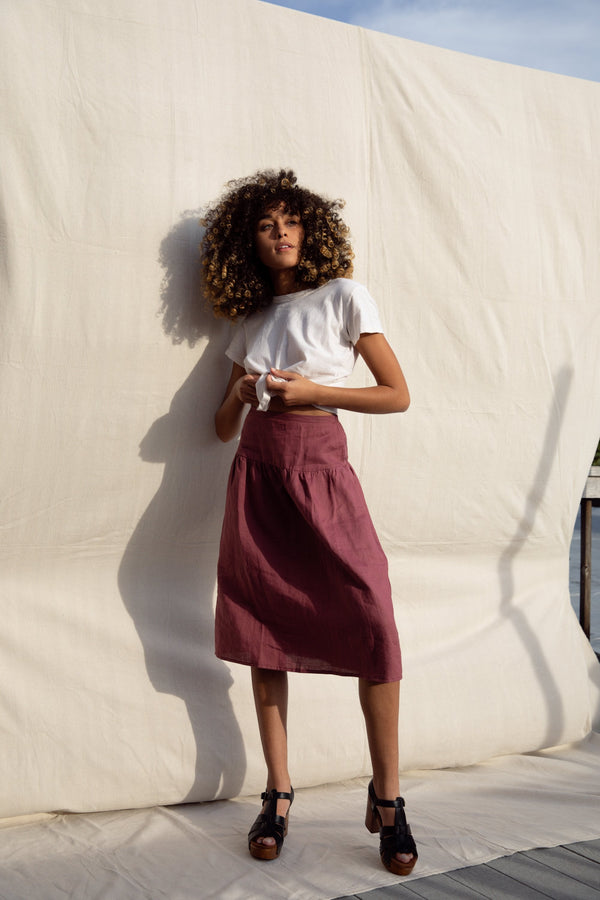 Beth Skirt / Plum Linen - ourCommonplace