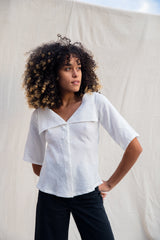 Marta Blouse With Puritan Collar / Vintage White Linen - ourCommonplace