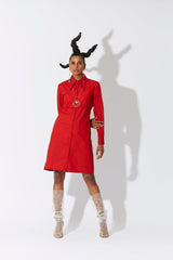 Cross Placket Shirt Dress Red - ourCommonplace