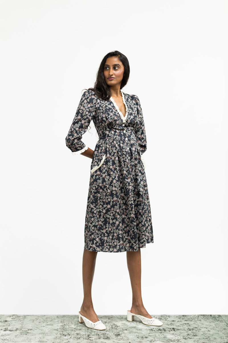 Antonia Dress / Black Floral Cotton - ourCommonplace