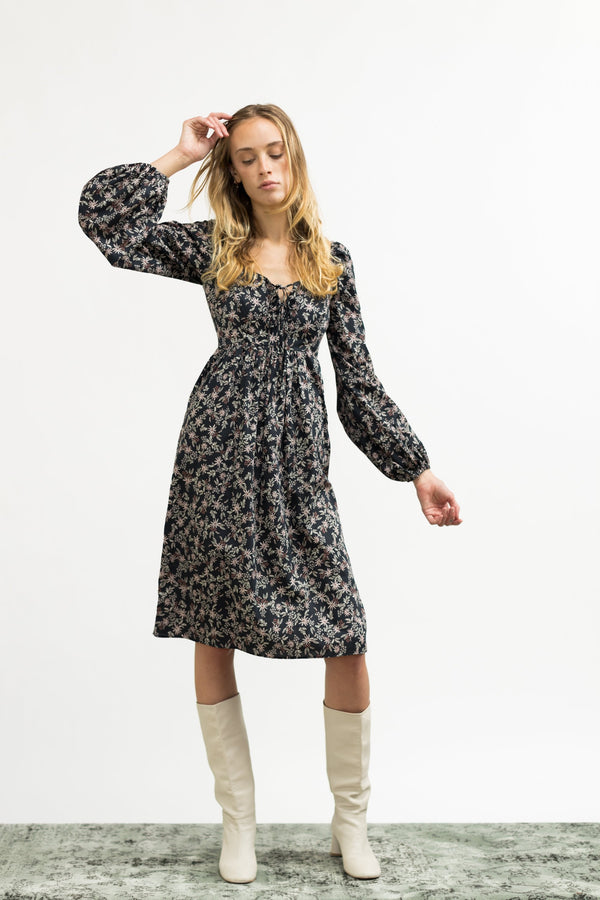 Marcela Dress / Black Cotton Floral - ourCommonplace