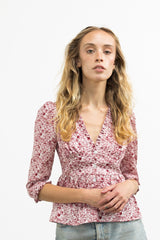 Nia Top / Pink + Milkly White Cotton Floral With Ruffle - ourCommonplace
