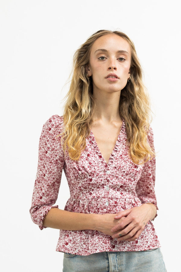 Nia Top / Pink + Milkly White Cotton Floral With Ruffle - ourCommonplace