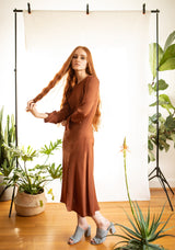 Nina Dress / Sugar Almond Brown Silk - ourCommonplace